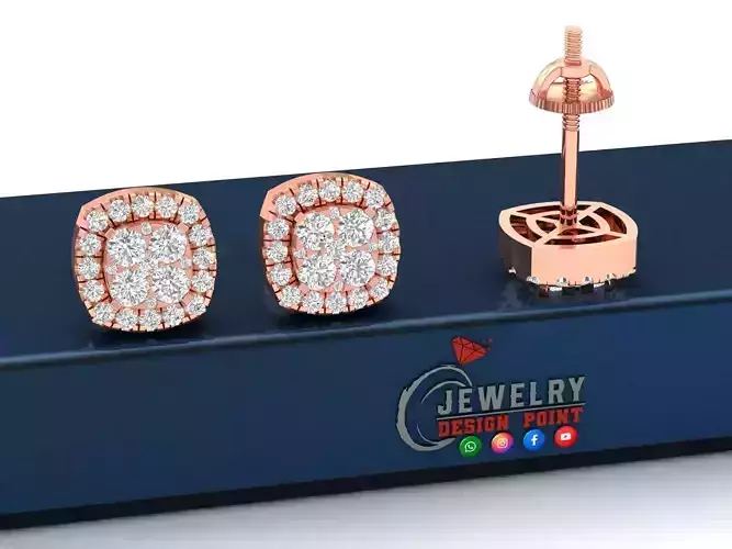 Custom Cushion Square Shape Round Diamond Studs - Earrings 11mm