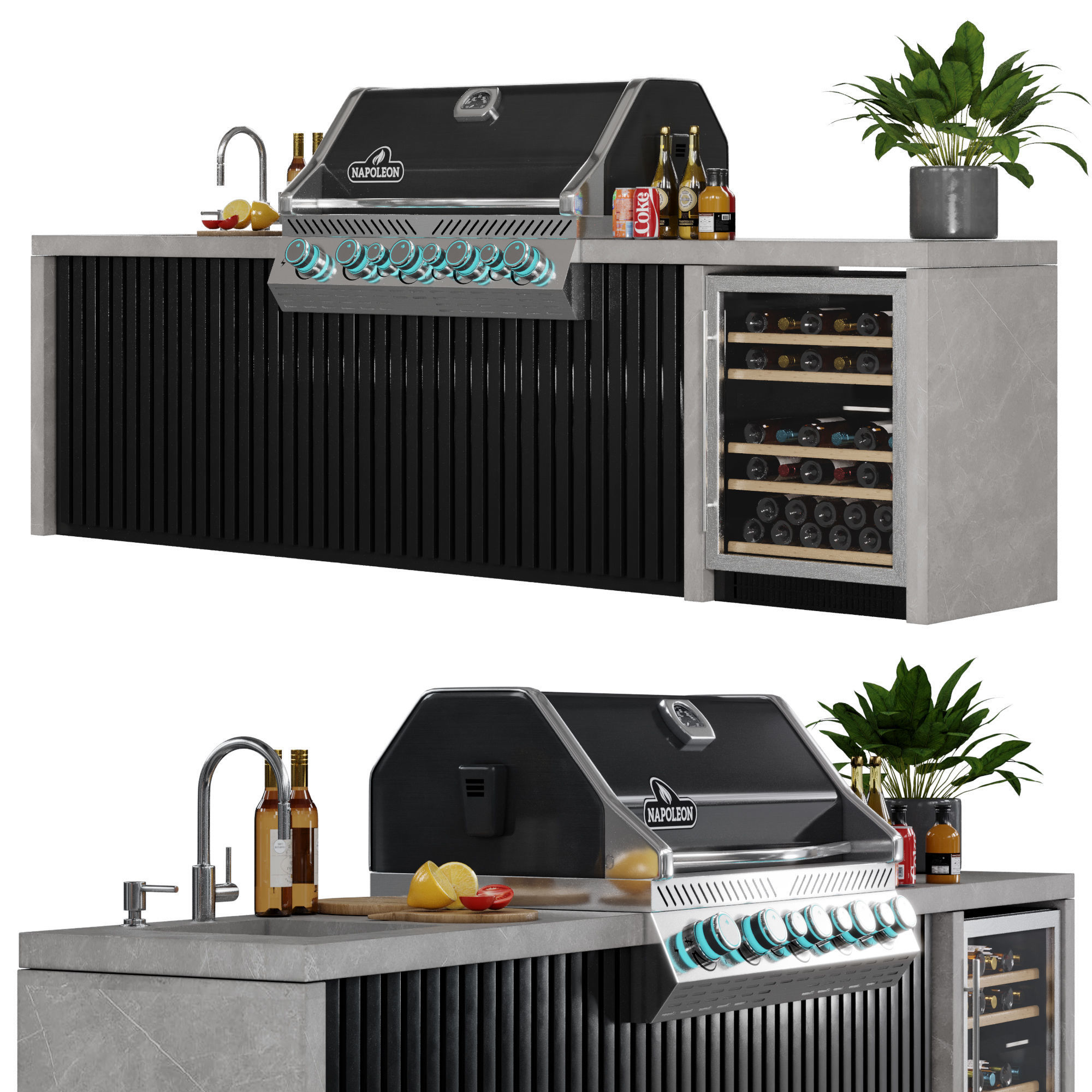 Outdoor Kitchen with Grill 3D model_0