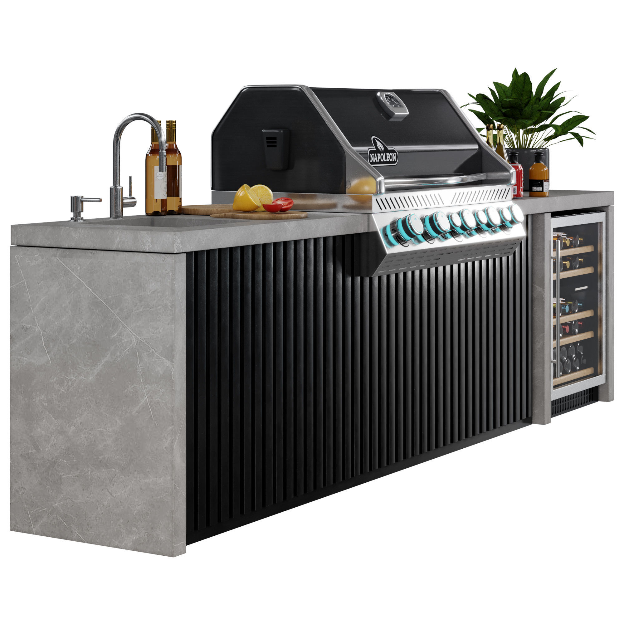 Outdoor Kitchen with Grill 3D model_2