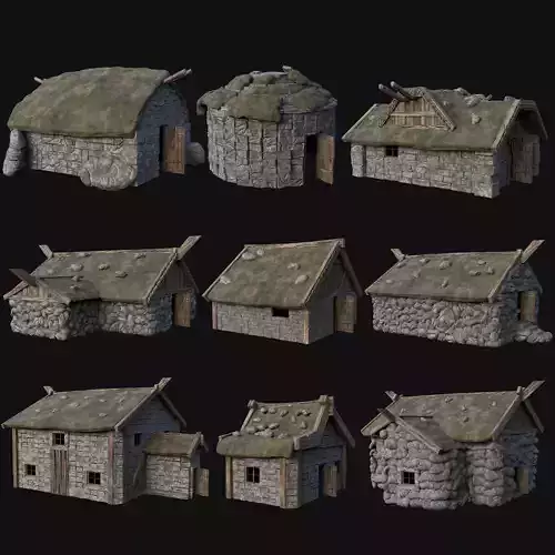 VIKING NORSE TURF HOUSES HUTS COTTAGES MEDIEVAL COLLECTION AAA Low-poly 3D model