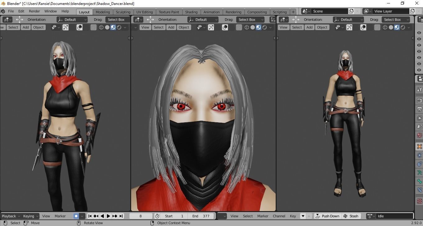 Shadow Dancer Game Character Low-poly 3D model_3