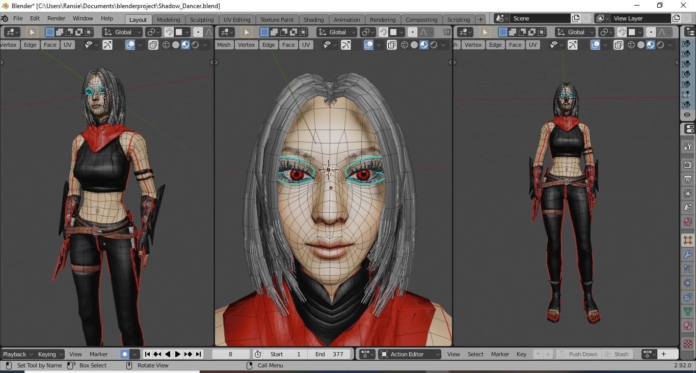 Shadow Dancer Game Character Low-poly 3D model_8