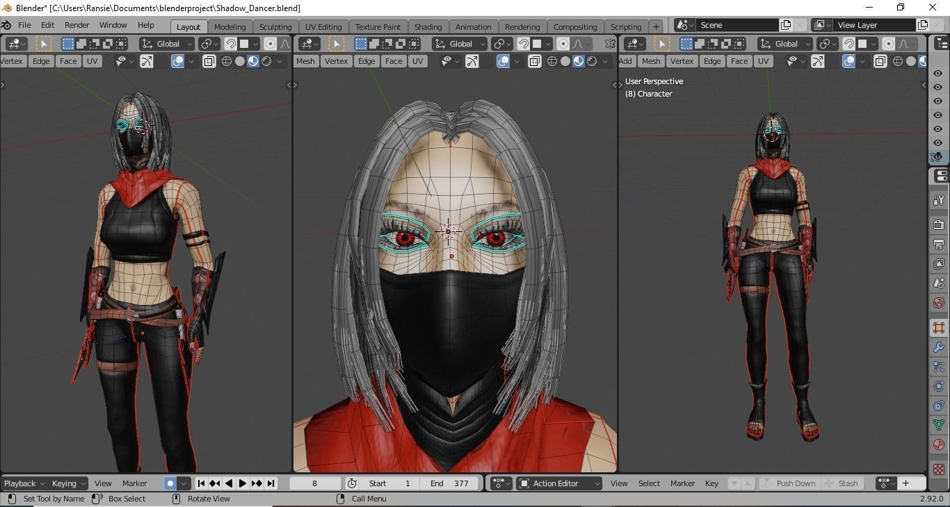 Shadow Dancer Game Character Low-poly 3D model_4
