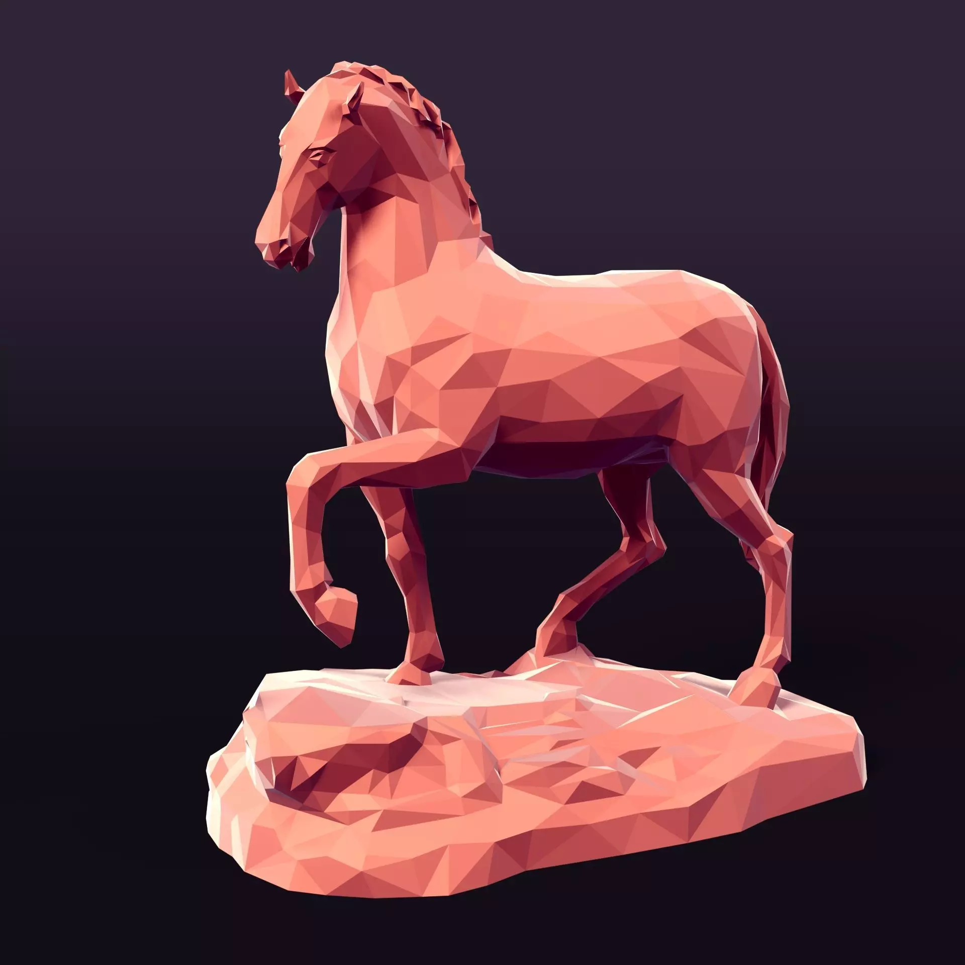 Lowpoly - Polygonal Horse Statue - Figurine 3D print model
