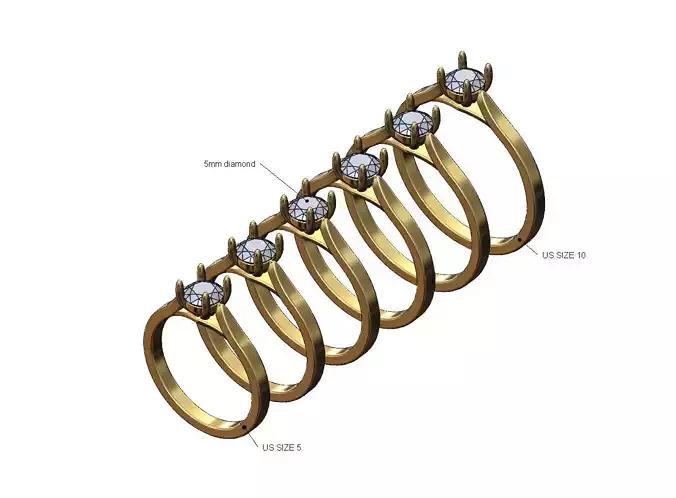 Round 5mm diamond thin setting solitaire band US sizes 5to10