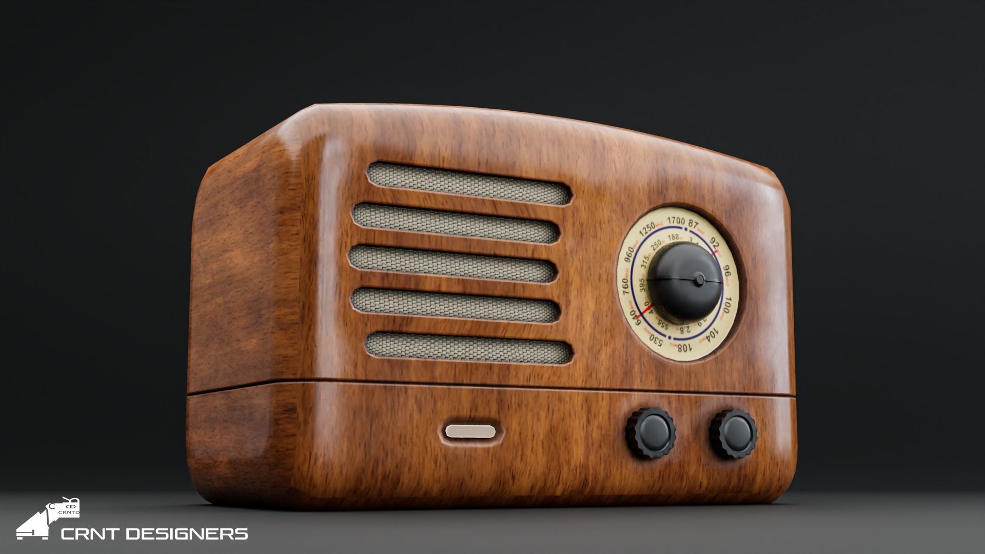 Wooden Vintage Radio Low-poly 3D model_3