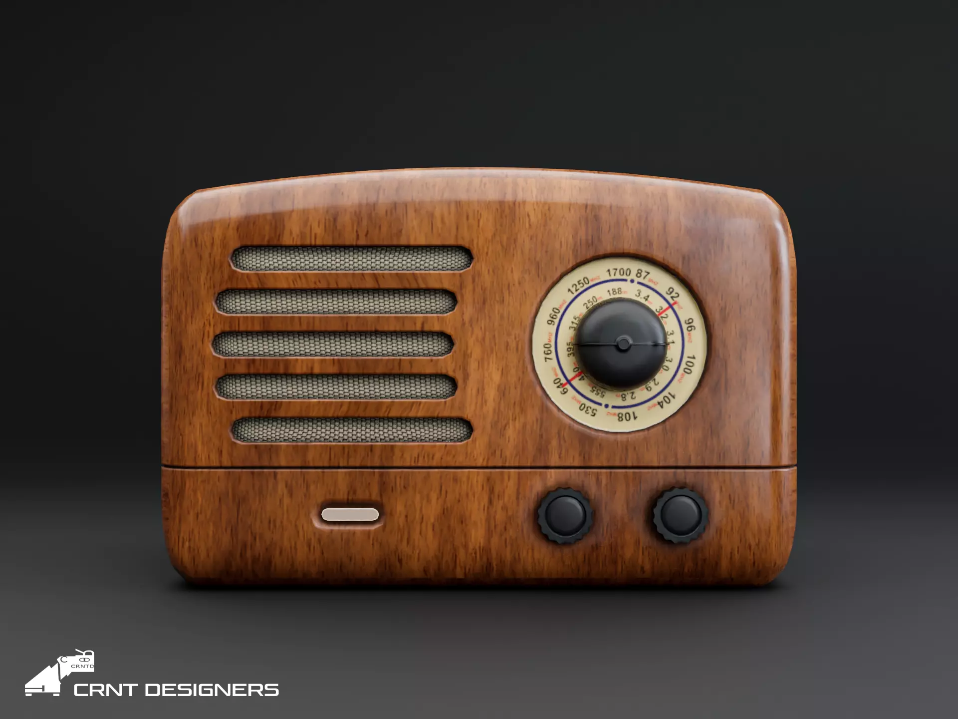 Wooden Vintage Radio Low-poly 3D model_0