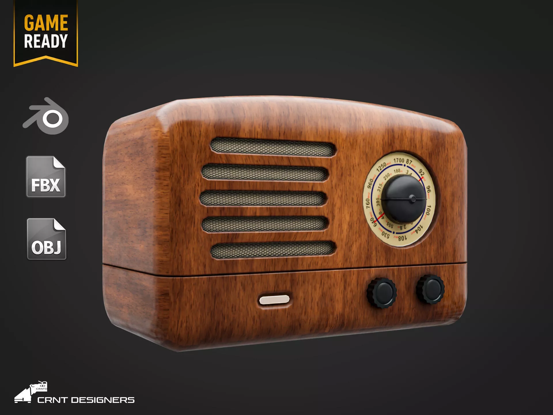 Wooden Vintage Radio Low-poly 3D model