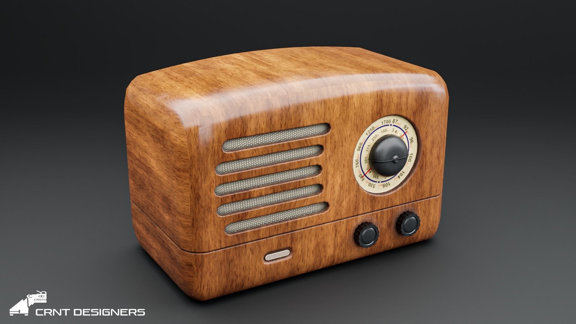 Wooden Vintage Radio Low-poly 3D model_4