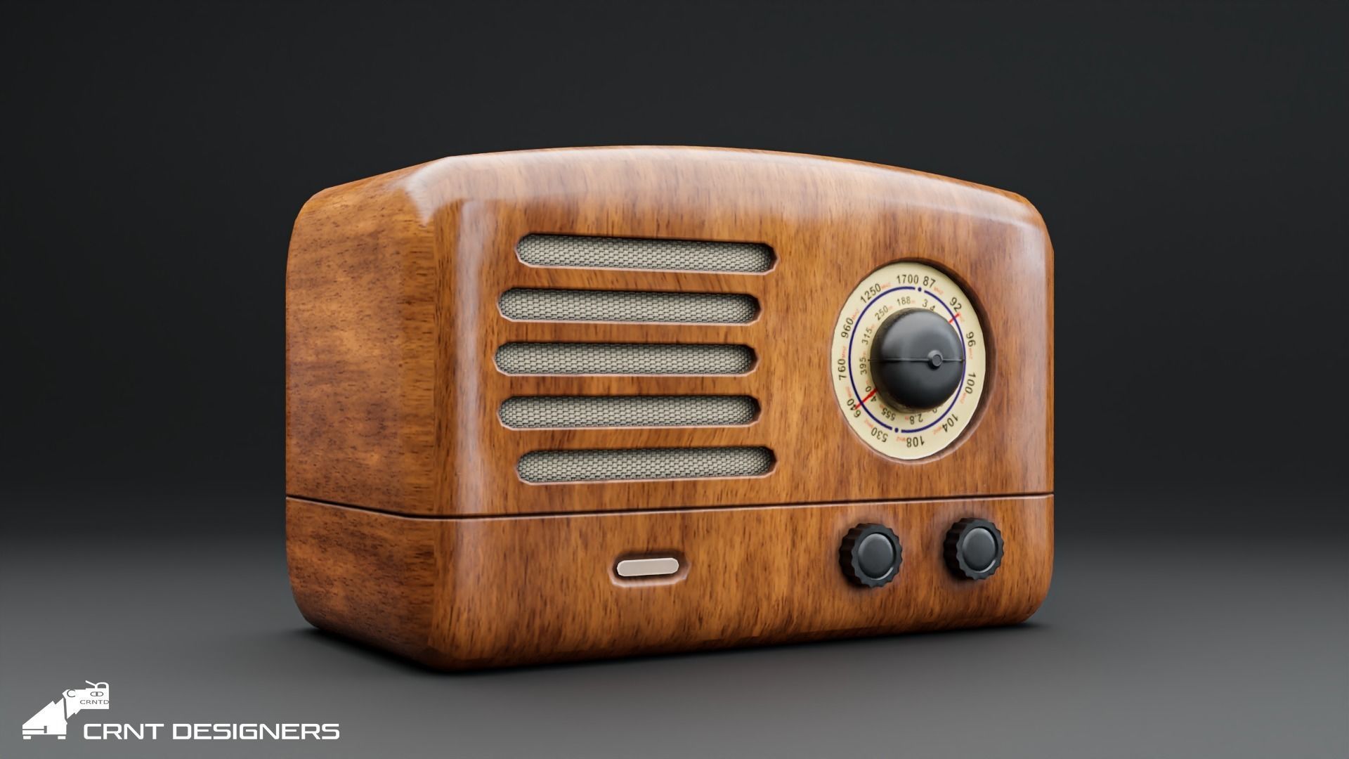 Wooden Vintage Radio Low-poly 3D model_6