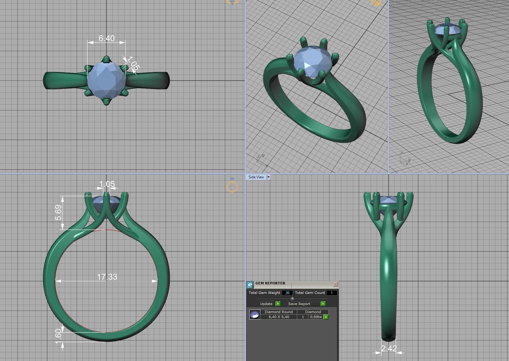 1ct Diamond Trellis Ring 6 claw setting 3D model 3D print model_4