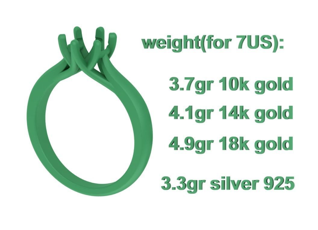 1ct Diamond Trellis Ring 6 claw setting 3D model 3D print model_7