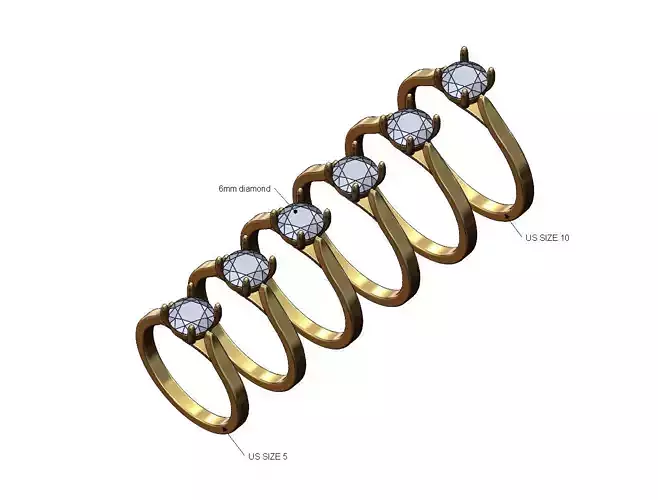 Round 6mm diamond thin setting solitaire band US sizes 5to10