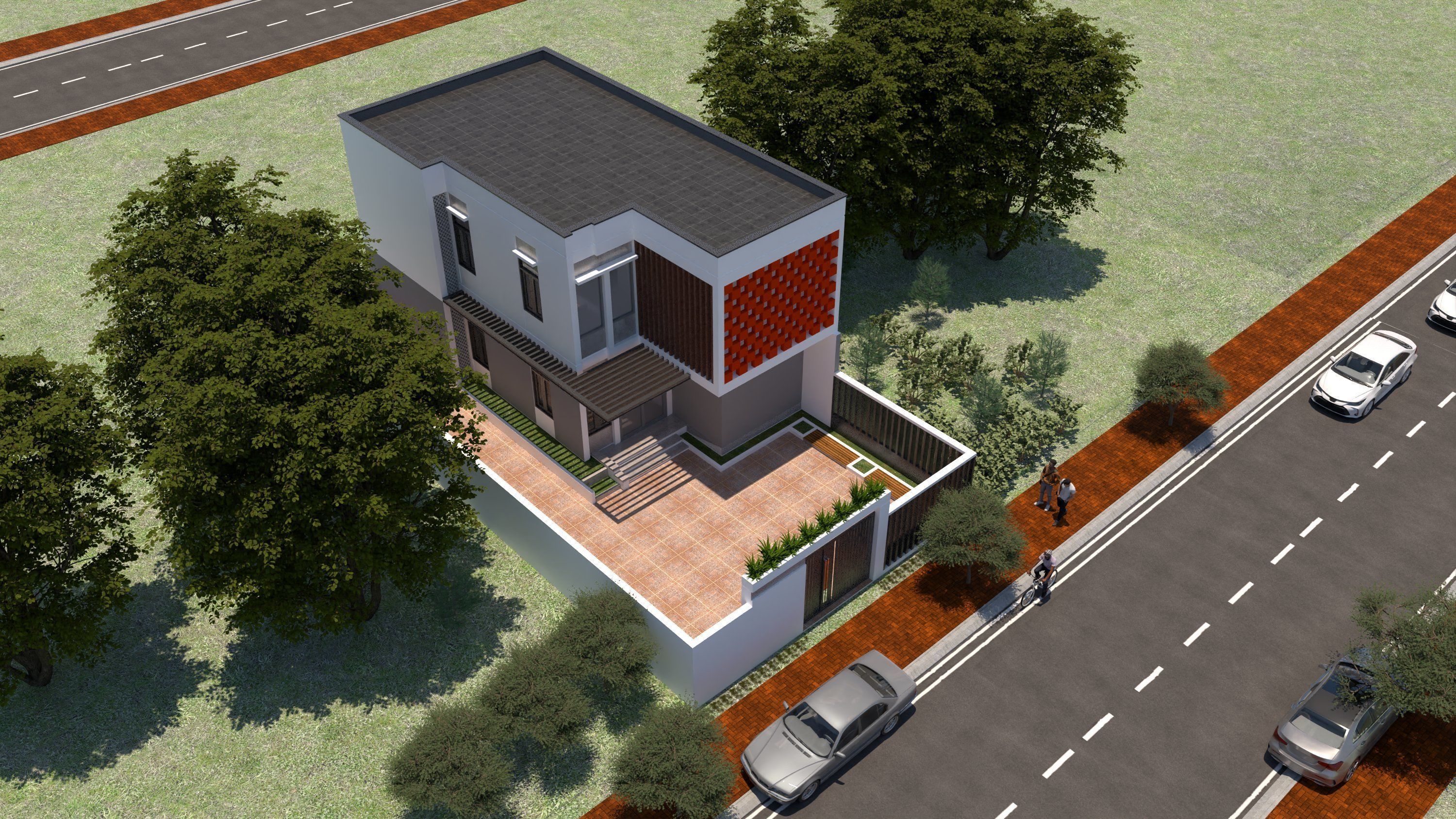 Modern style 2-storey house 3D model_2