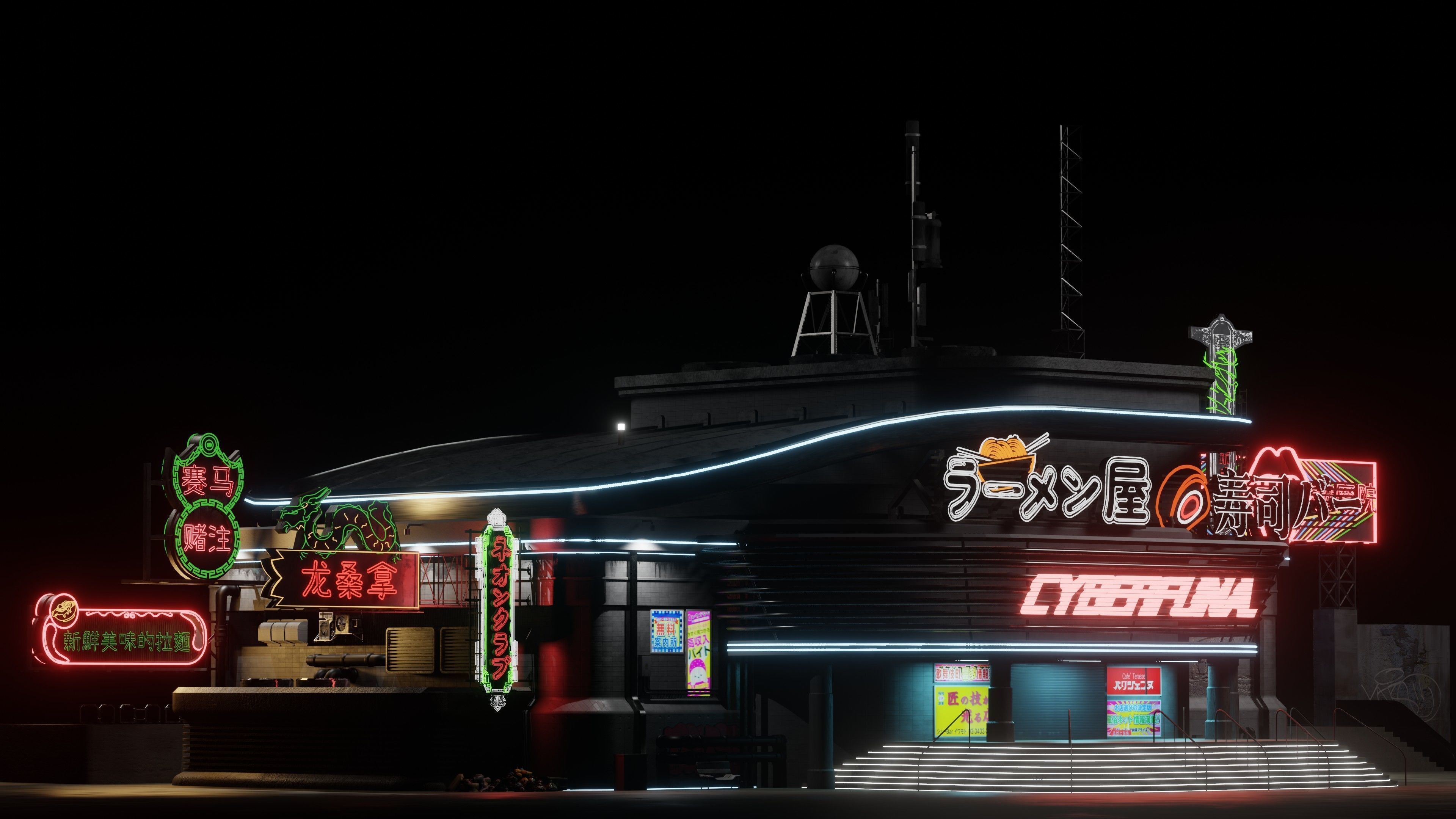 Cyberpunk Game Hall Low-poly 3D model_11