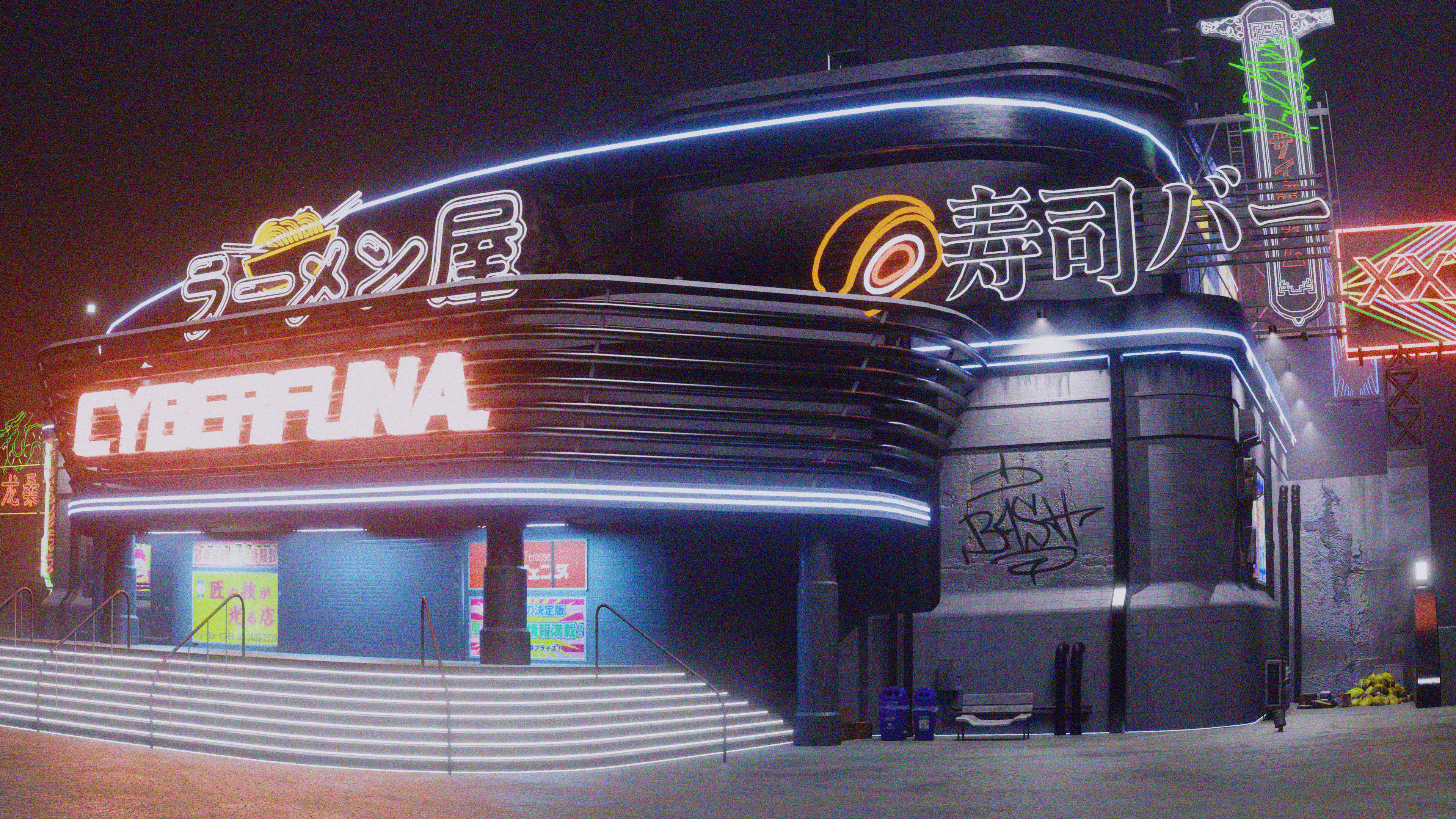 Cyberpunk Game Hall Low-poly 3D model_5