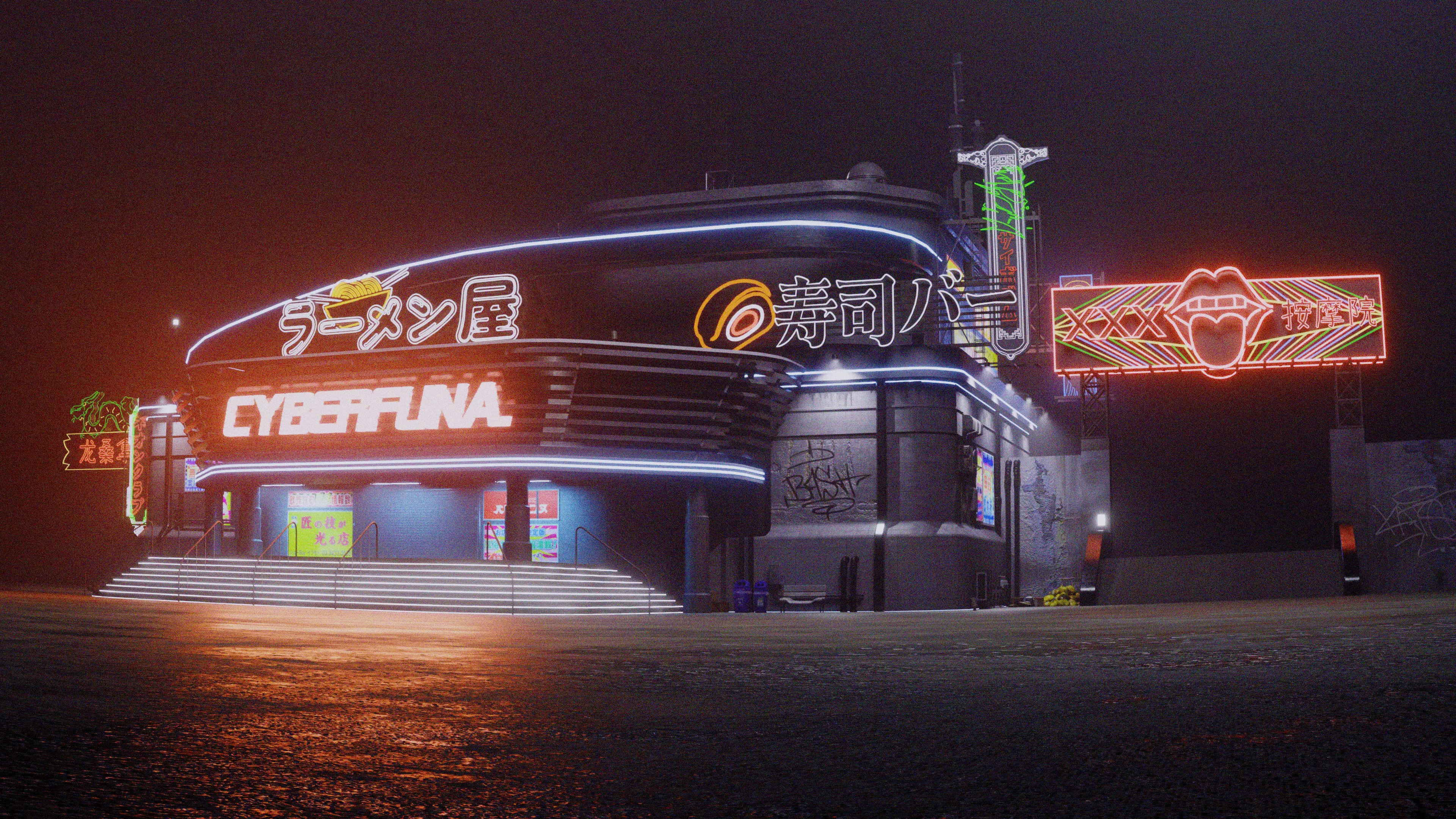 Cyberpunk Game Hall Low-poly 3D model_0