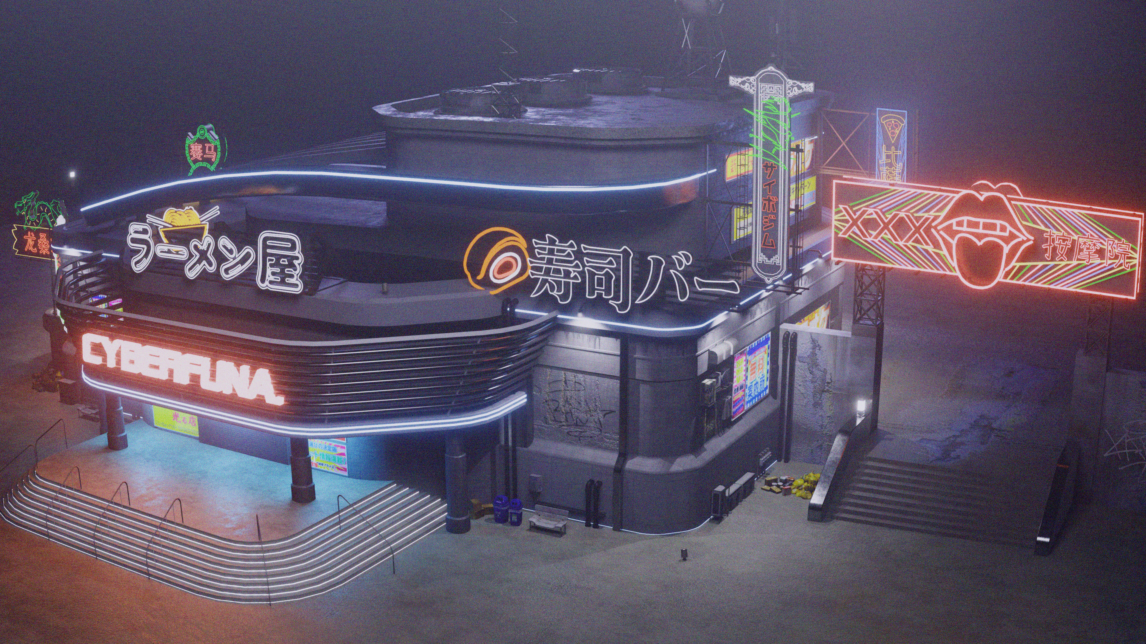 Cyberpunk Game Hall Low-poly 3D model_8