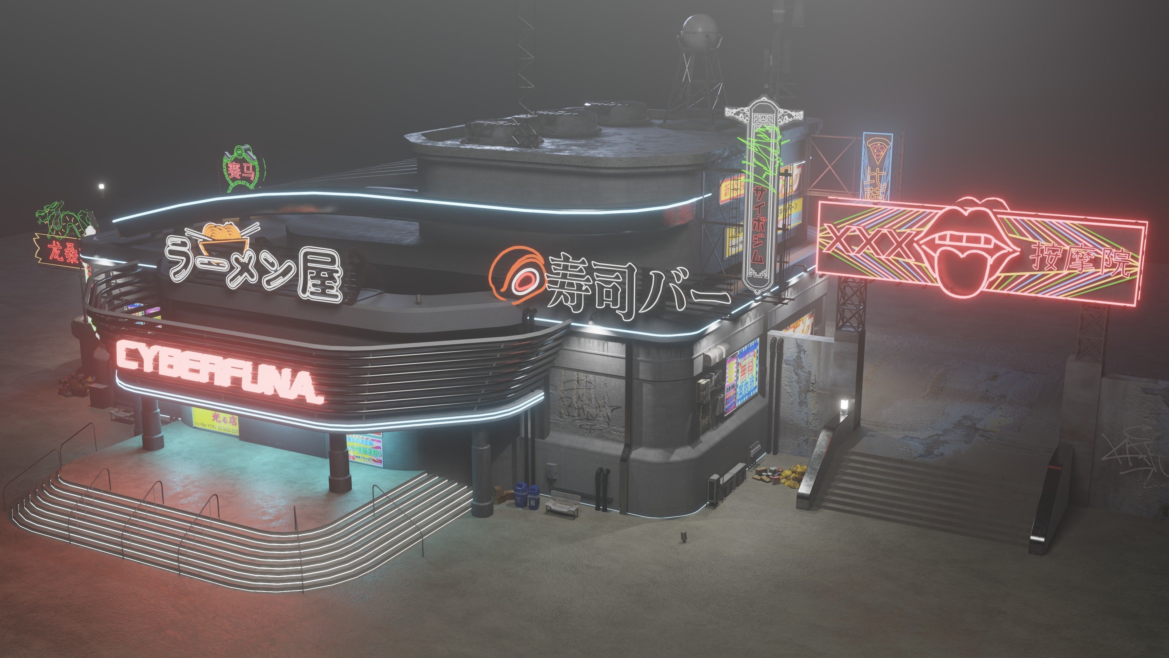 Cyberpunk Game Hall Low-poly 3D model_3