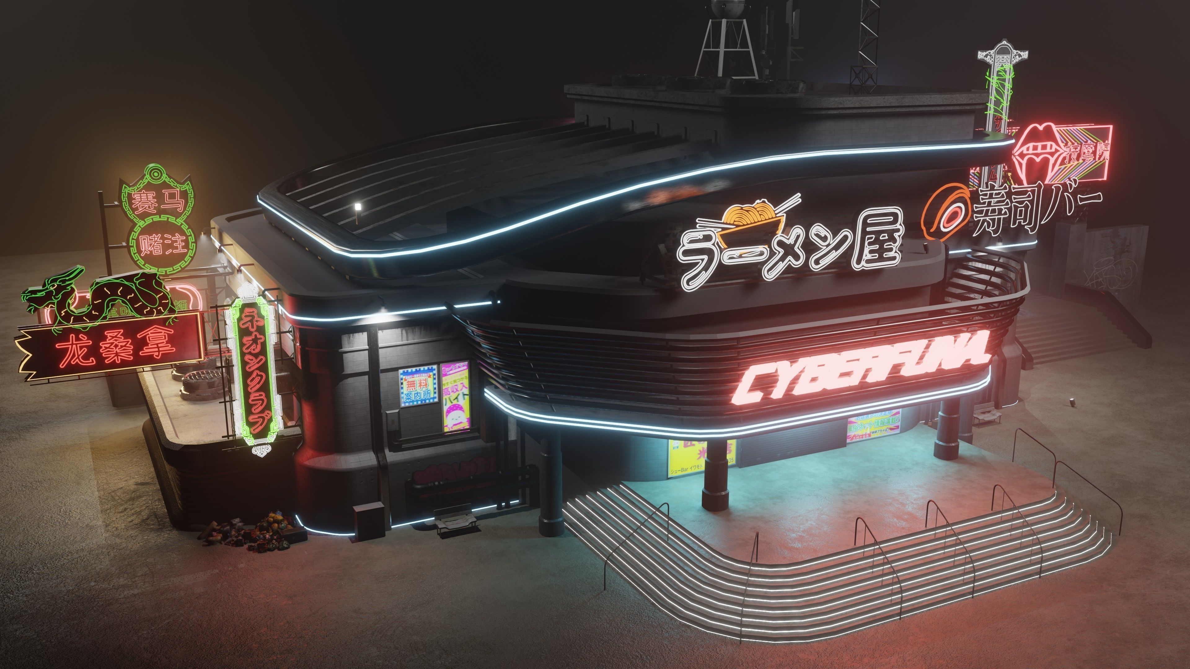 Cyberpunk Game Hall Low-poly 3D model_7