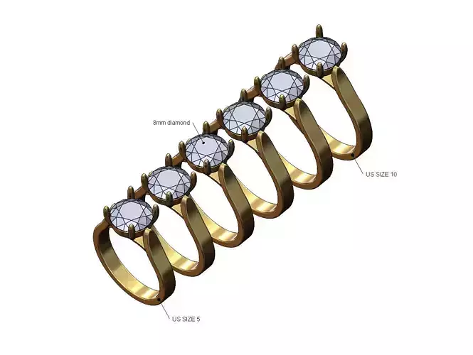 Round 8mm diamond thin setting solitaire band US sizes 5to10 