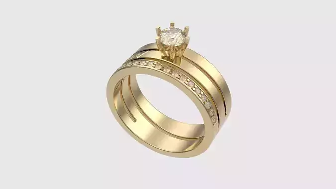 Dual-Band Solitaire Engagement Ring JDBCo 3D print model