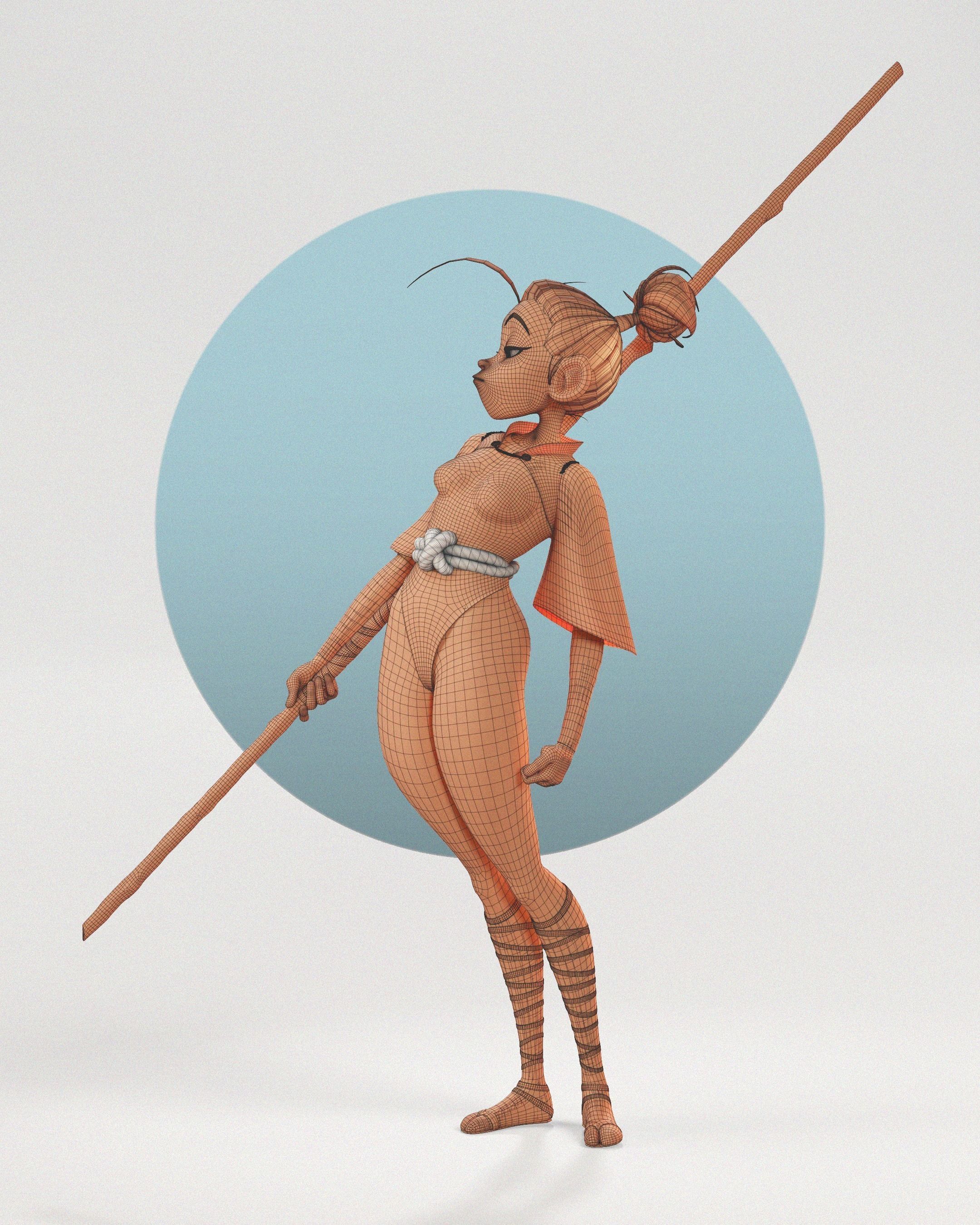 Samurai Girl Cartoon Low-poly 3D model Low-poly 3D model_2