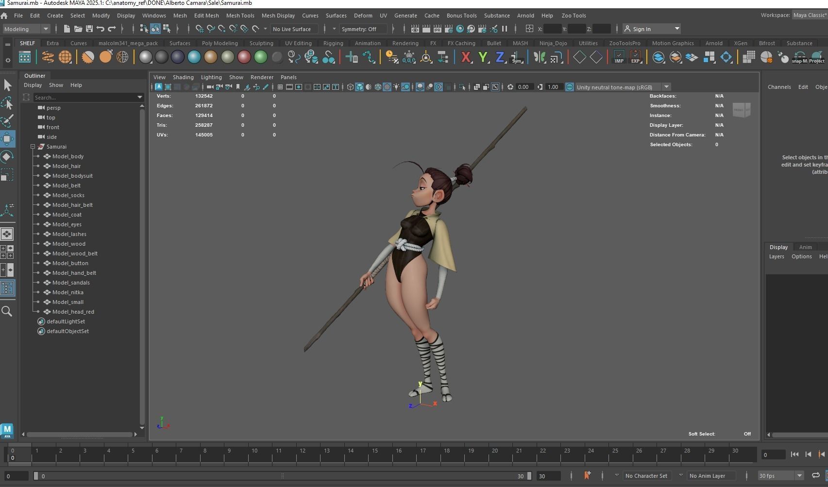 Samurai Girl Cartoon Low-poly 3D model Low-poly 3D model_4