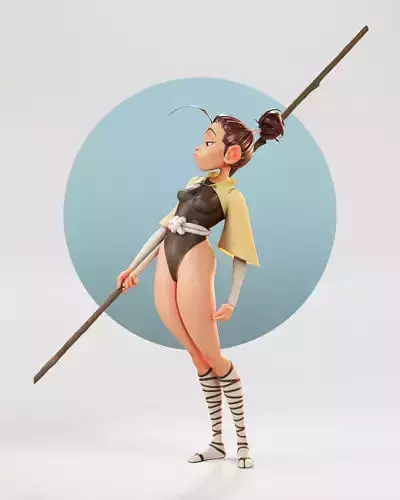 Samurai Girl Cartoon Low-poly 3D model