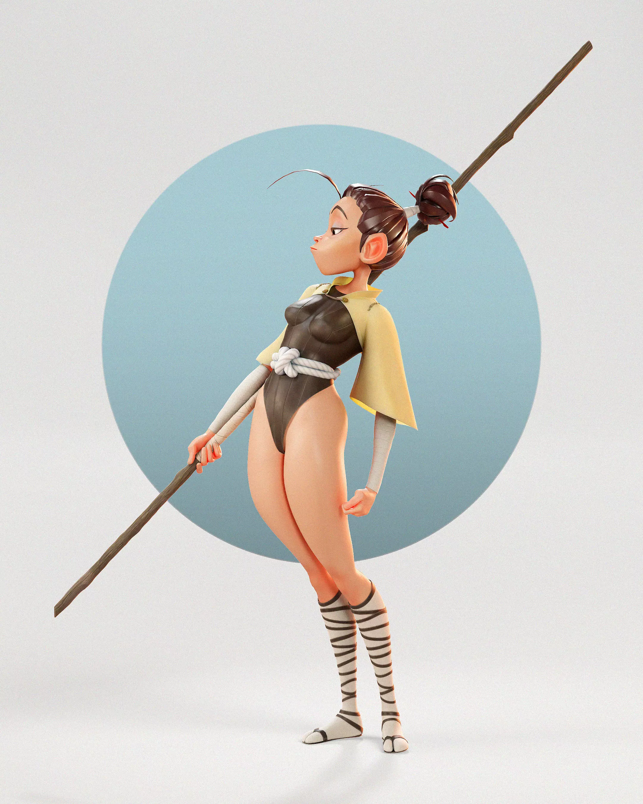 Samurai Girl Cartoon Low-poly 3D model Low-poly 3D model_0