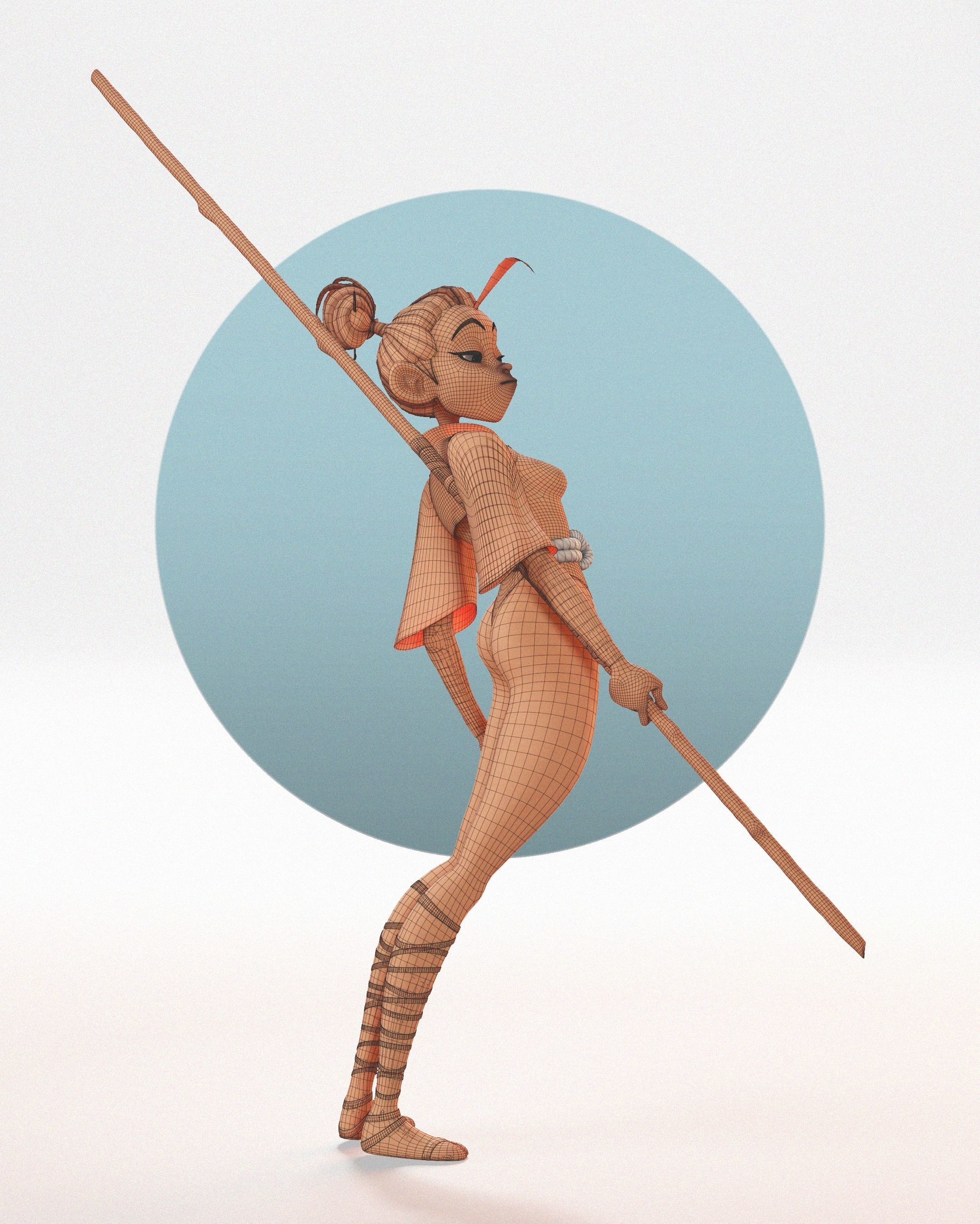 Samurai Girl Cartoon Low-poly 3D model Low-poly 3D model_3