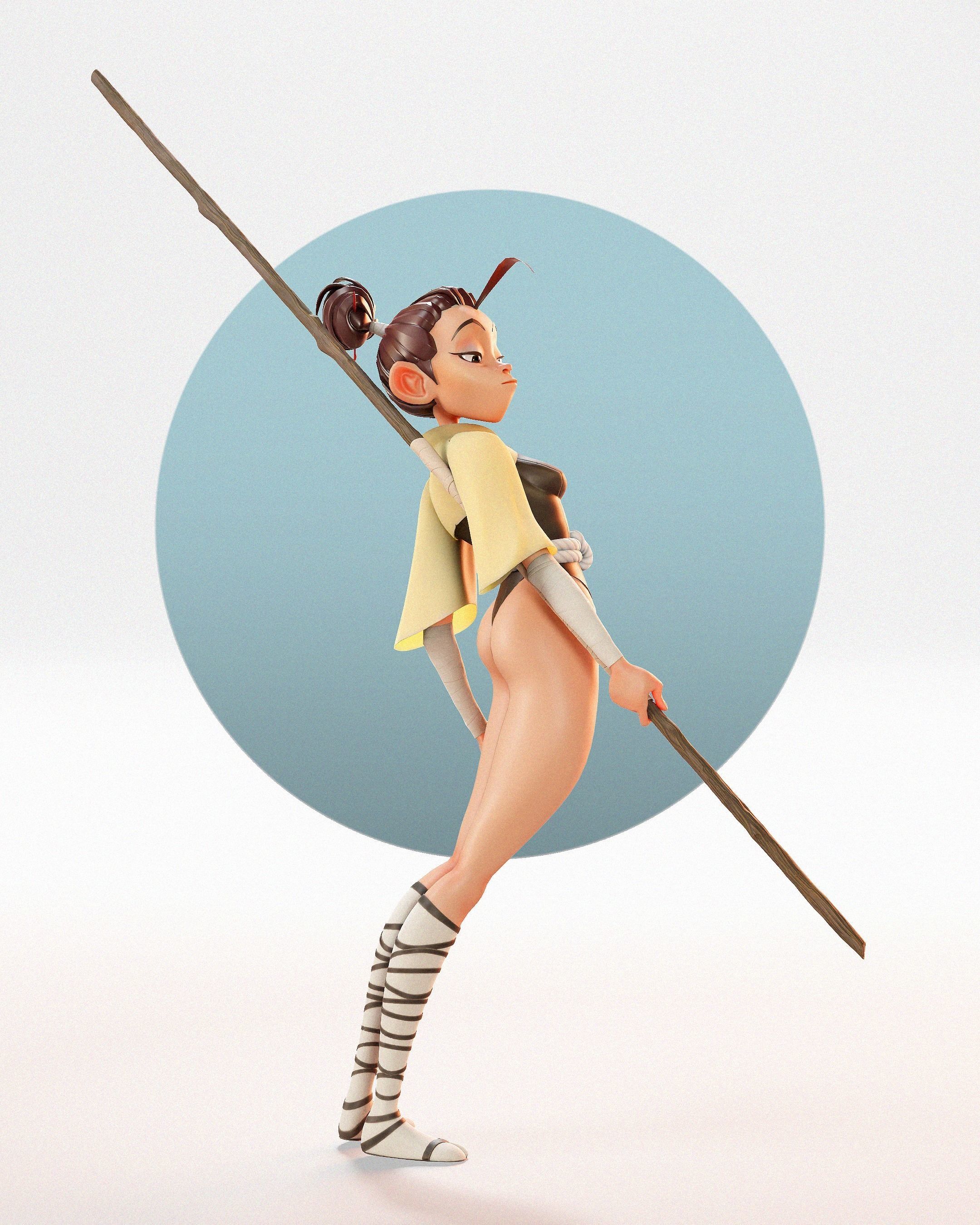 Samurai Girl Cartoon Low-poly 3D model Low-poly 3D model_1