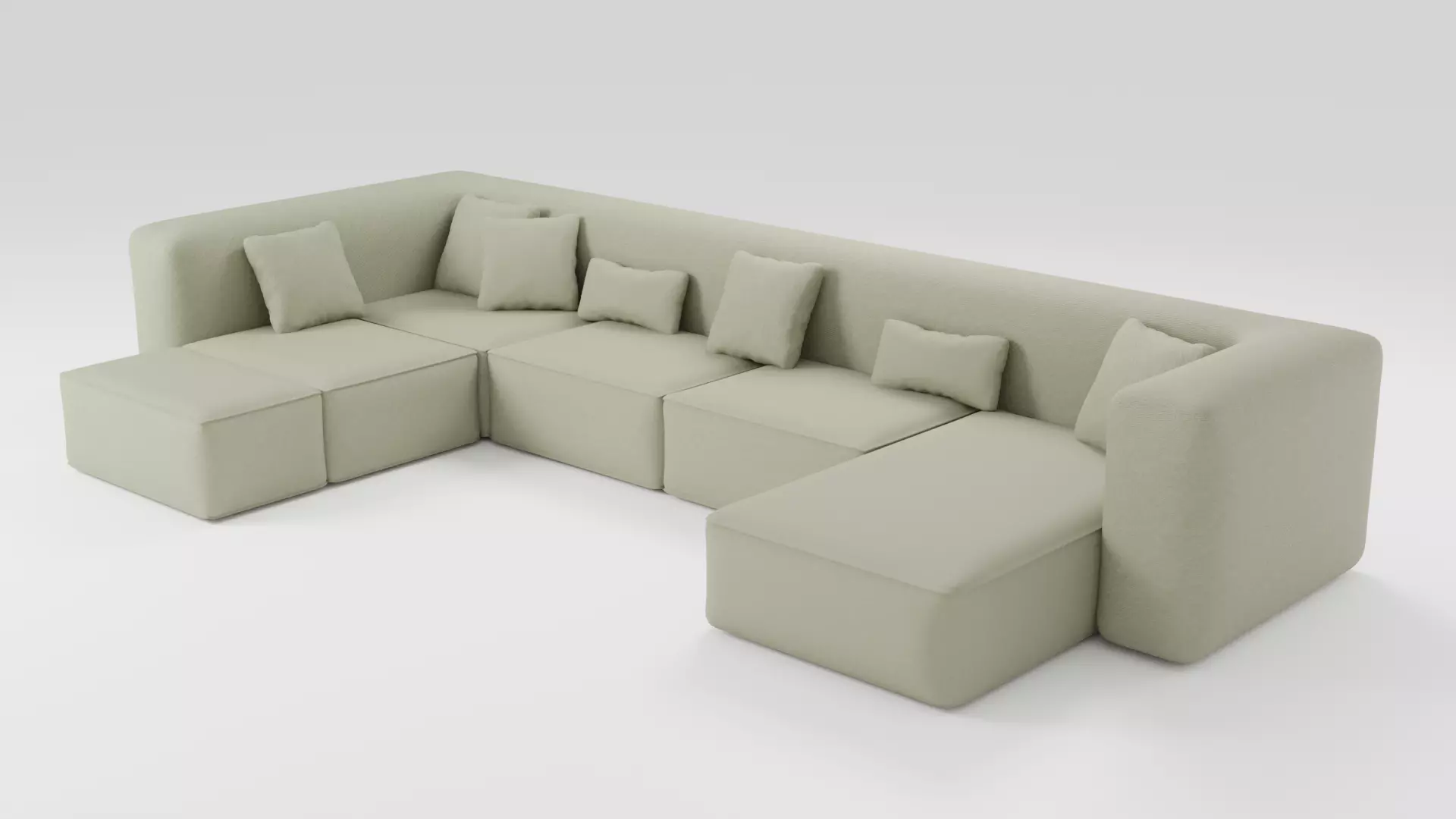 Large comfortable sofa in green tones 3D model_0