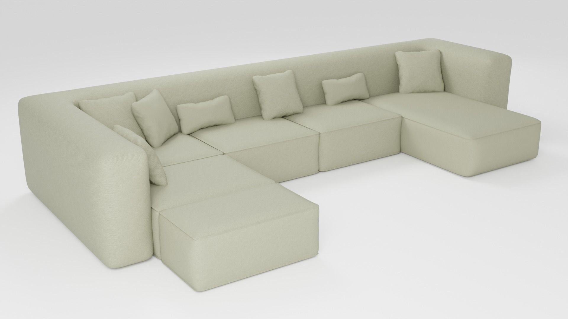 Large comfortable sofa in green tones 3D model_1