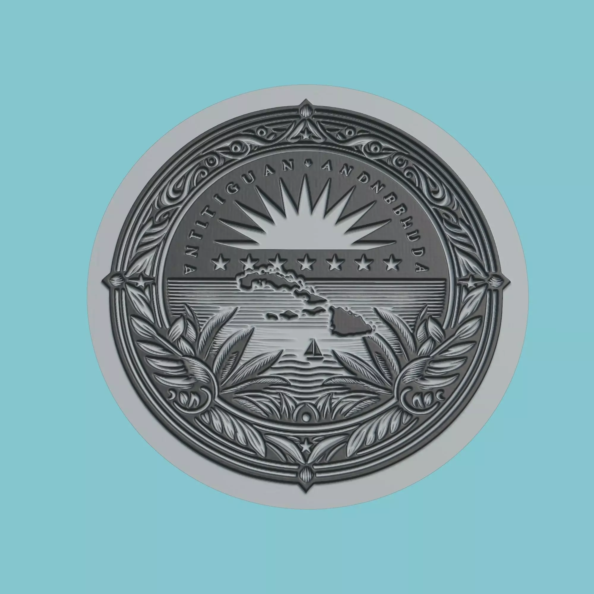 Antigua and Barbuda Map Medallion 3D print model