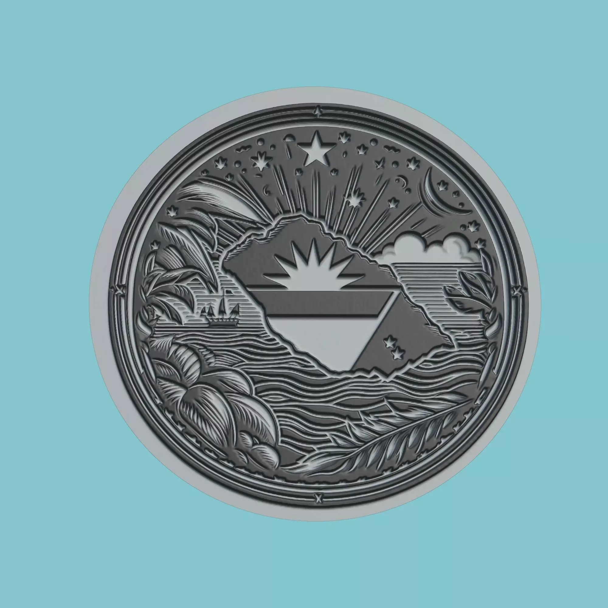 Antigua and Barbuda Map Medallion 3D print model