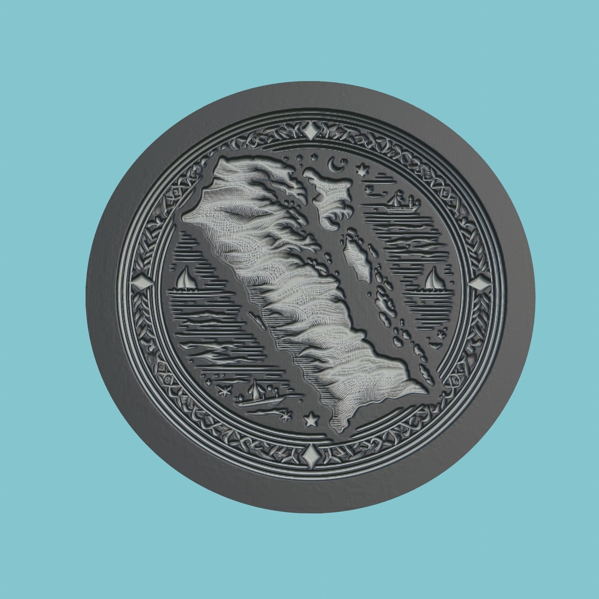 Bahrain Map Medallion 3D print model_1