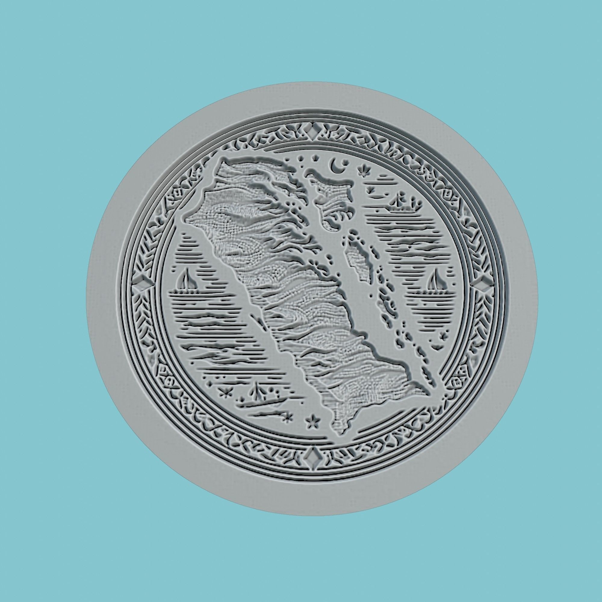 Bahrain Map Medallion 3D print model_3