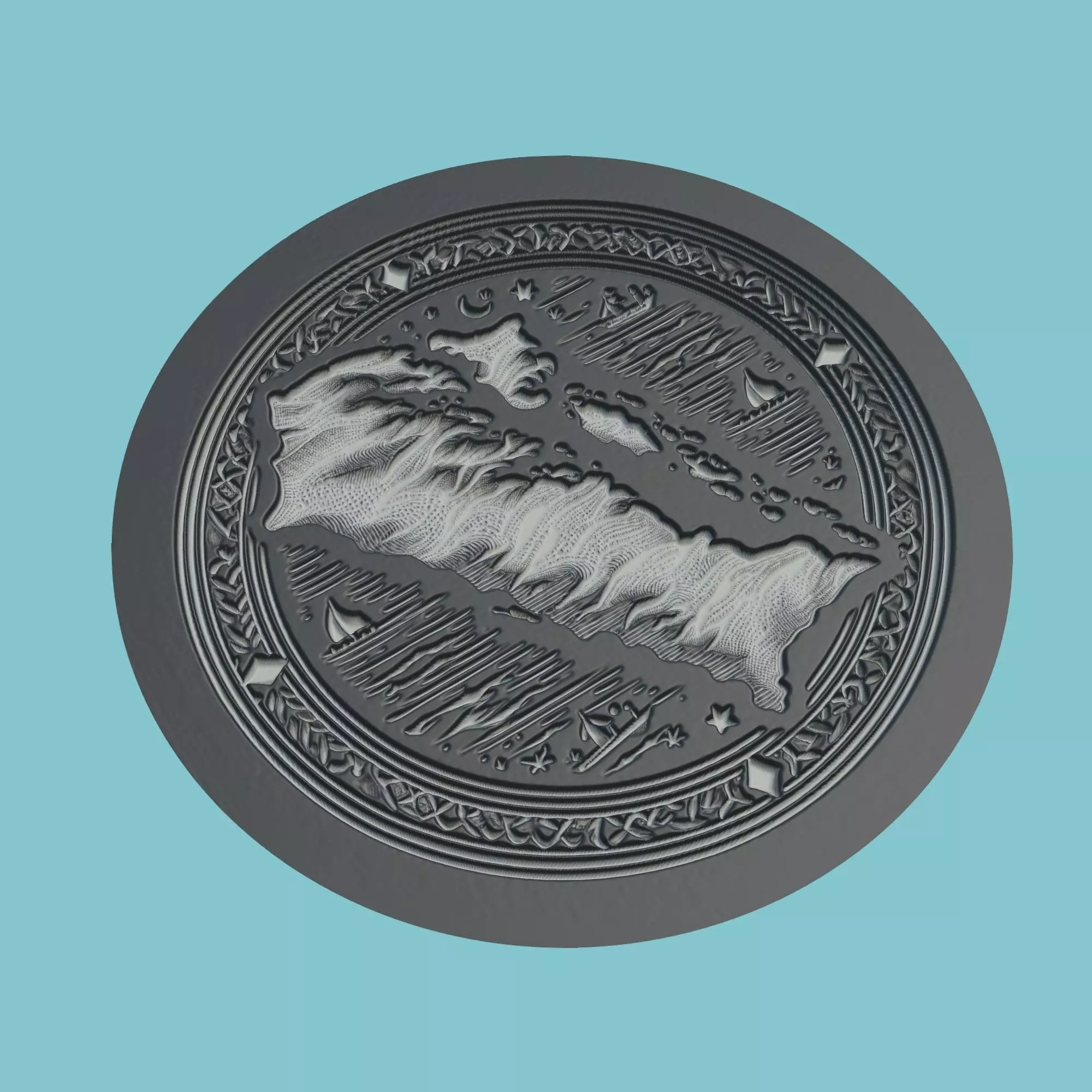 Bahrain Map Medallion 3D print model_0