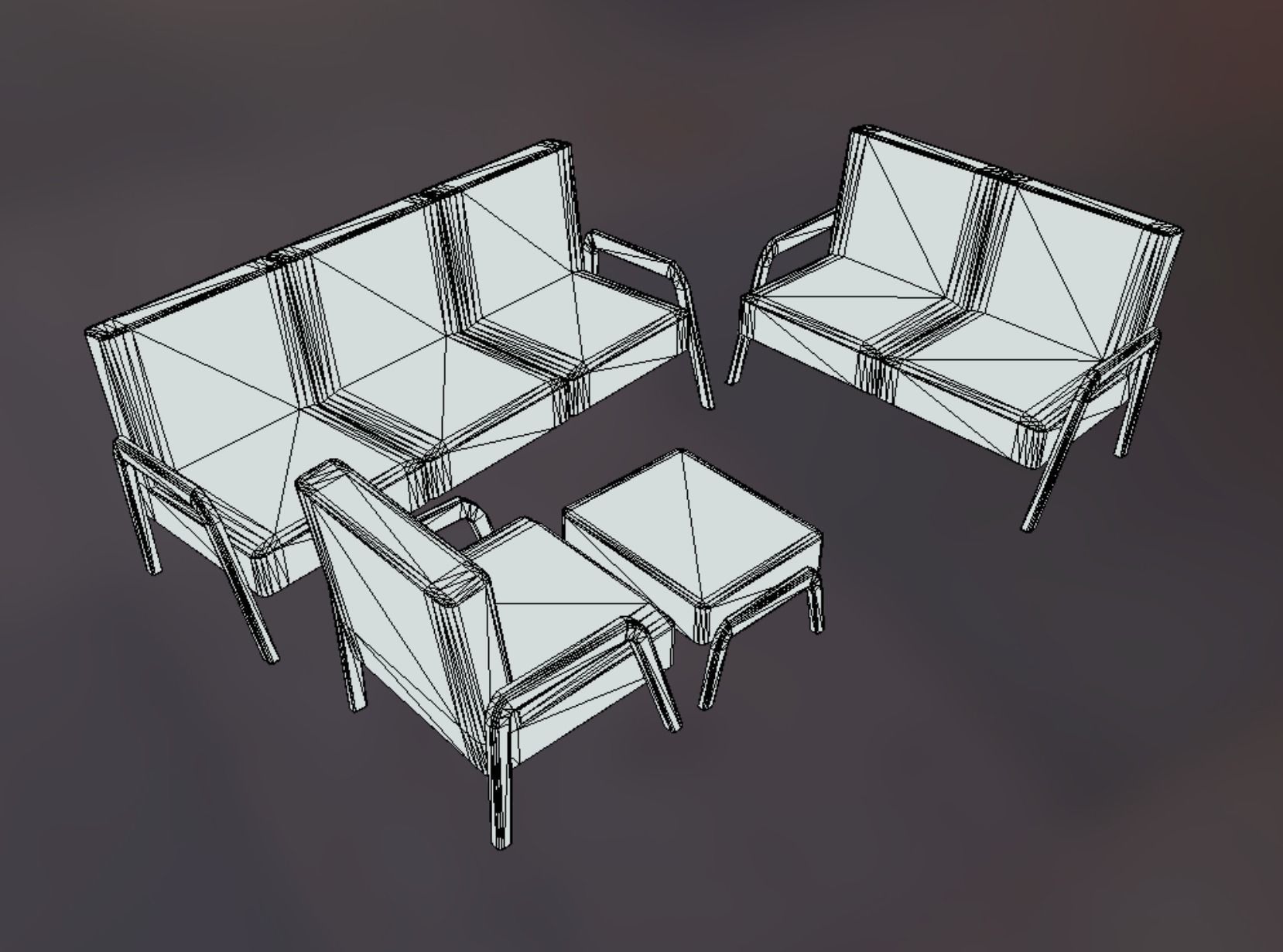  Armchair Sofa Pouf Set Mint Low Poly VR AR PBR 3D model_7