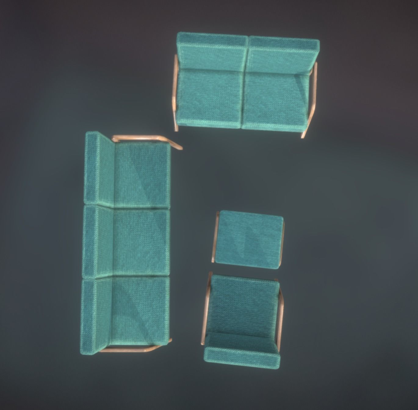  Armchair Sofa Pouf Set Mint Low Poly VR AR PBR 3D model_5