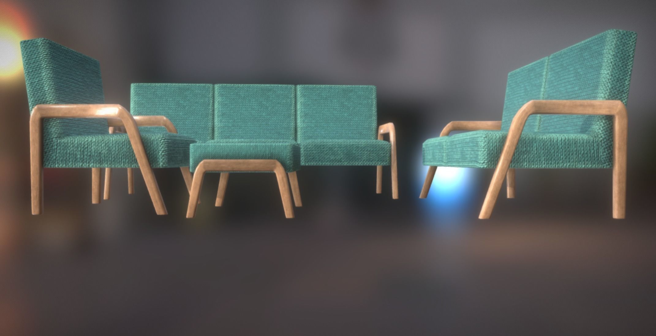  Armchair Sofa Pouf Set Mint Low Poly VR AR PBR 3D model_1