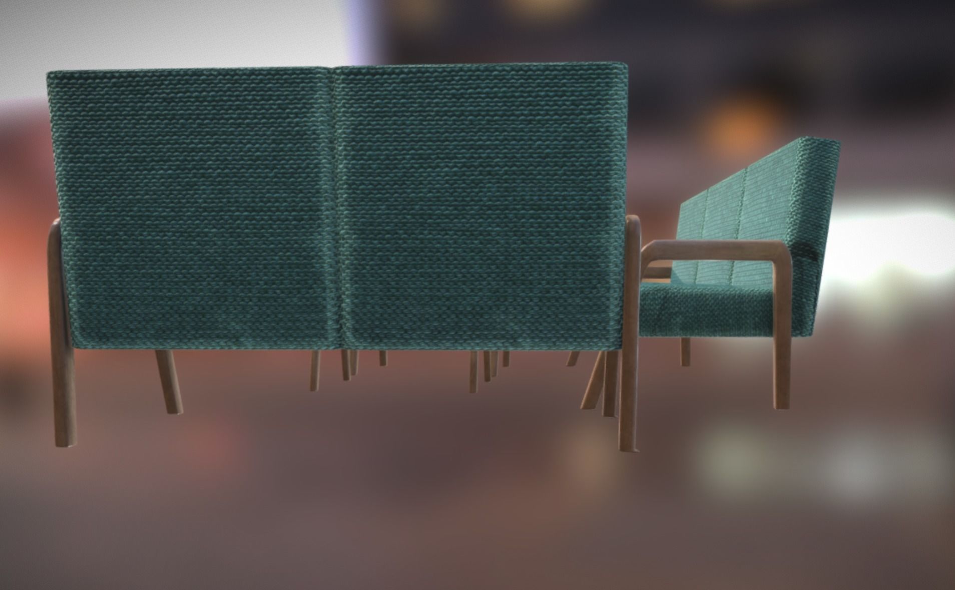  Armchair Sofa Pouf Set Mint Low Poly VR AR PBR 3D model_2