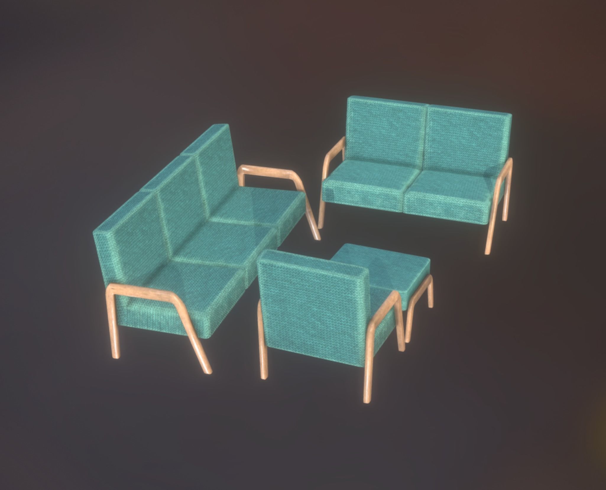  Armchair Sofa Pouf Set Mint Low Poly VR AR PBR 3D model_9