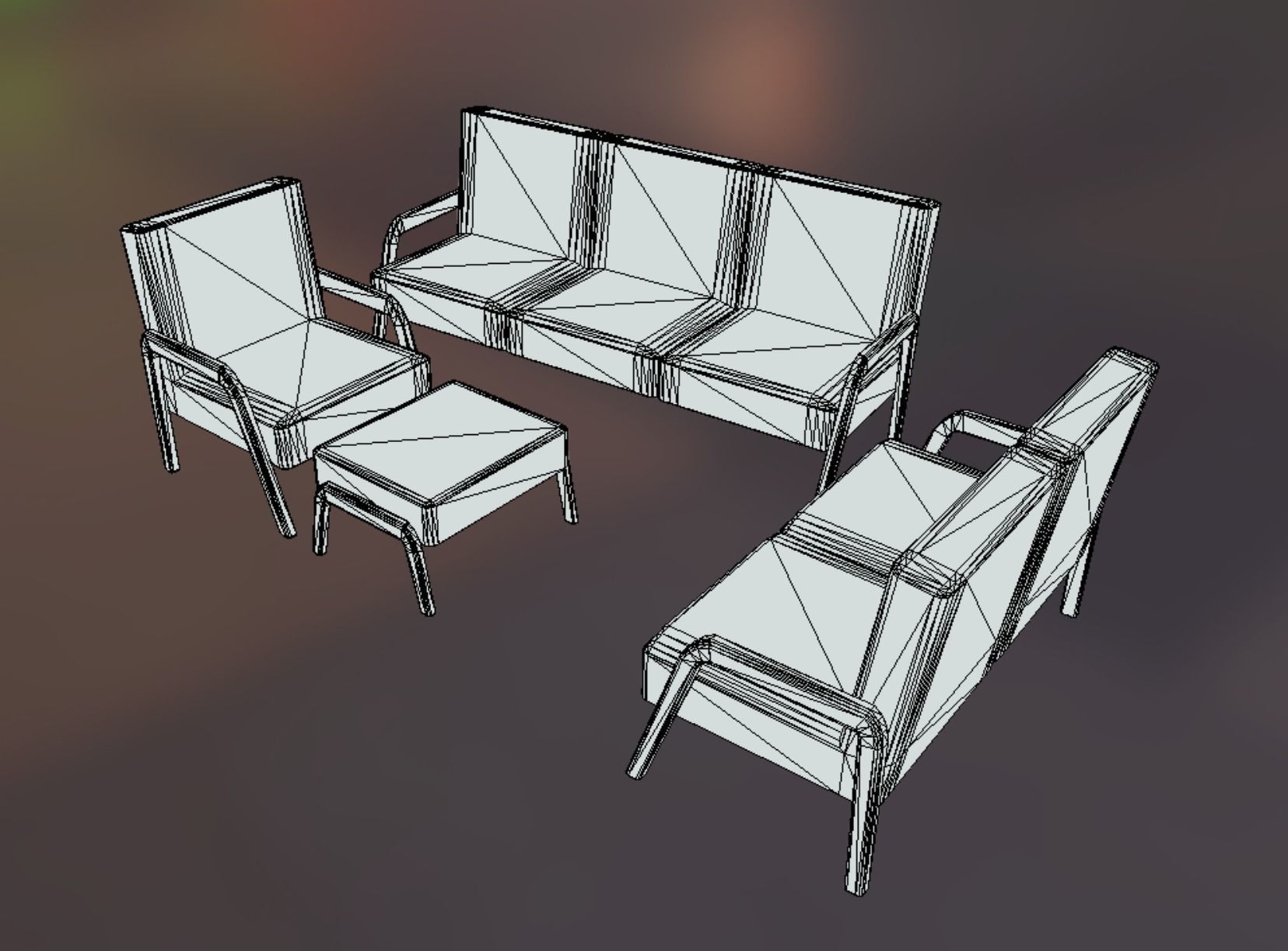  Armchair Sofa Pouf Set Mint Low Poly VR AR PBR 3D model_8