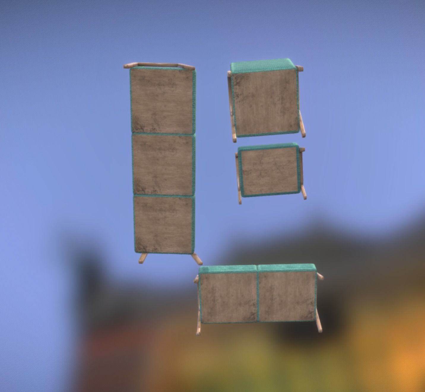  Armchair Sofa Pouf Set Mint Low Poly VR AR PBR 3D model_6