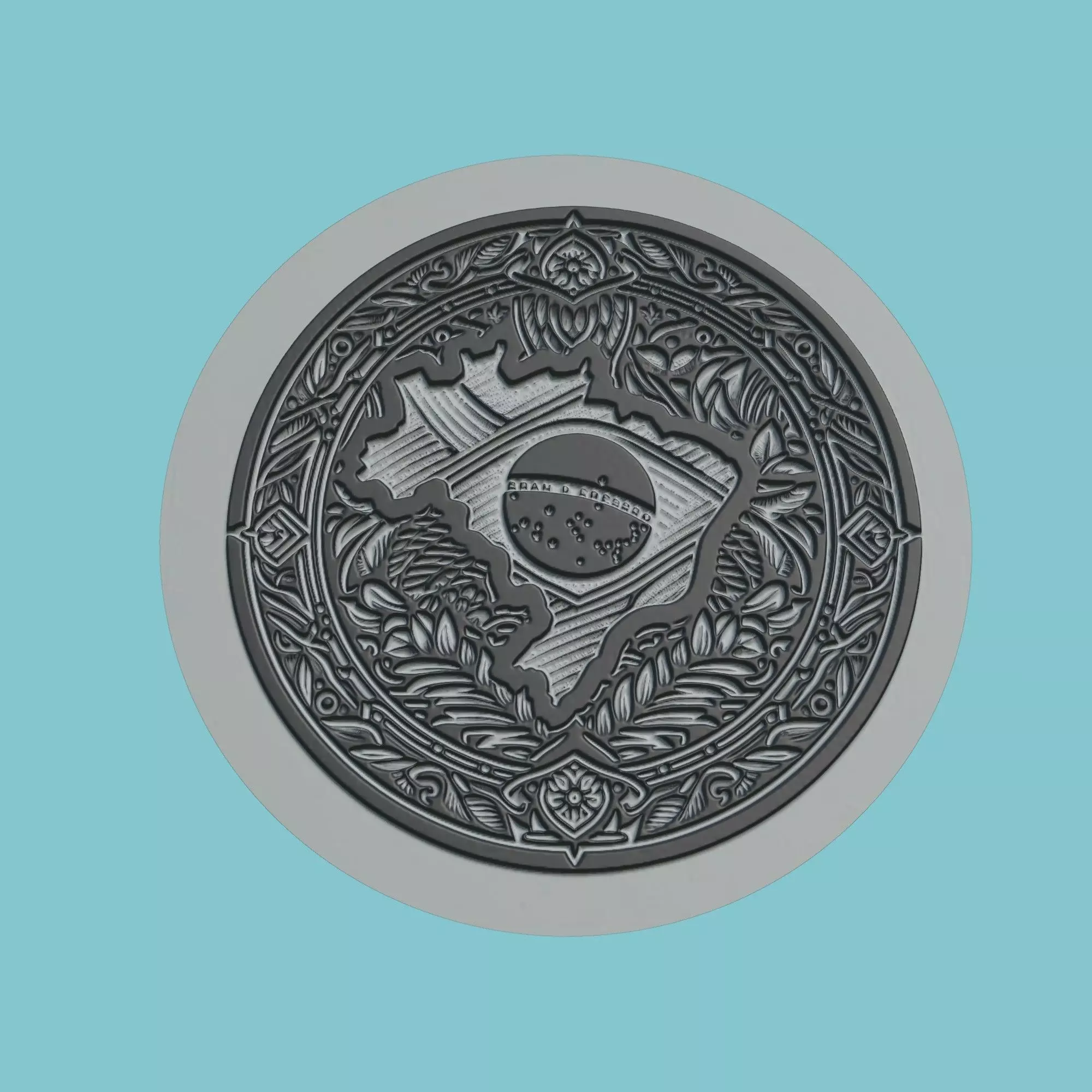 Brazil Map Medallion 3D print model_0
