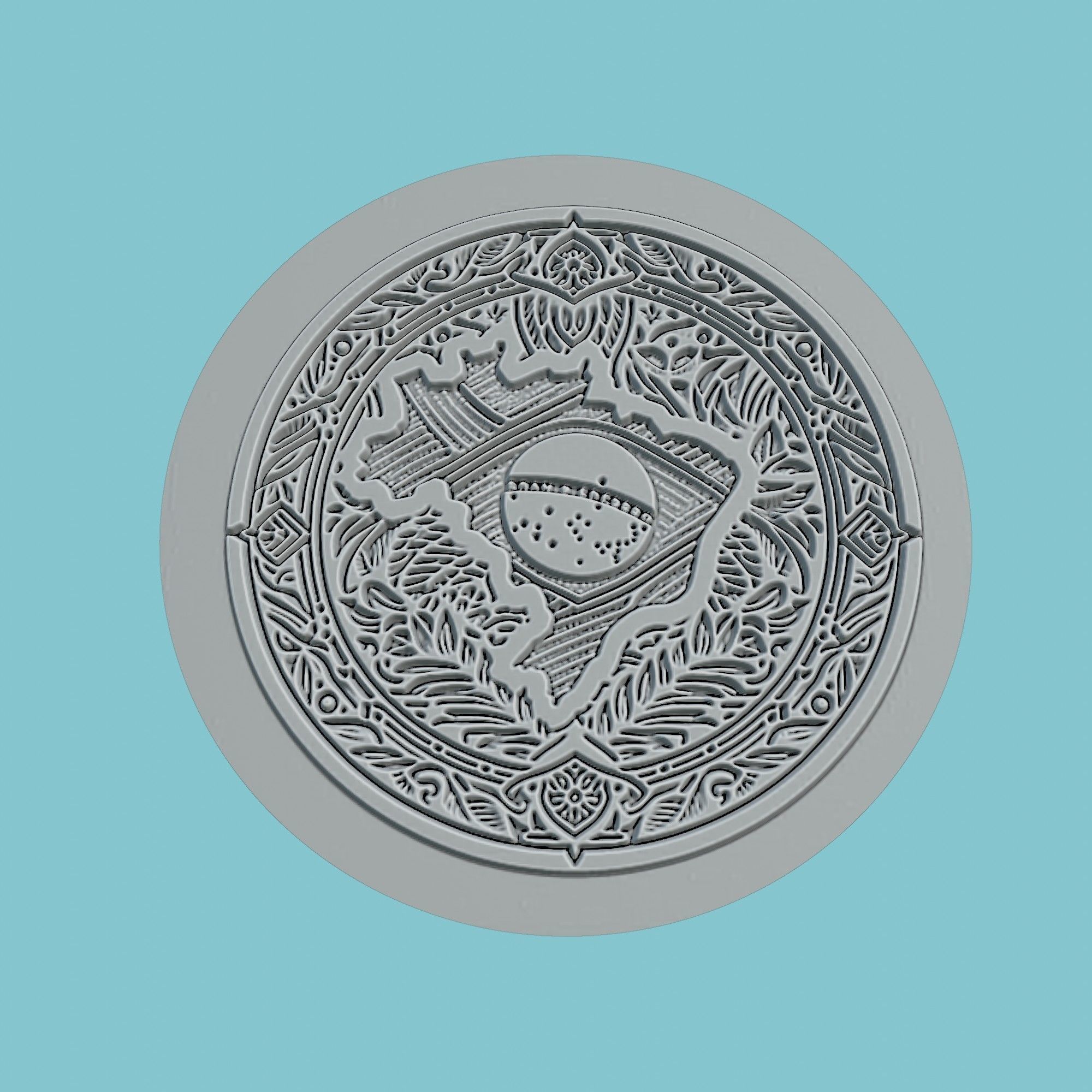 Brazil Map Medallion 3D print model_2