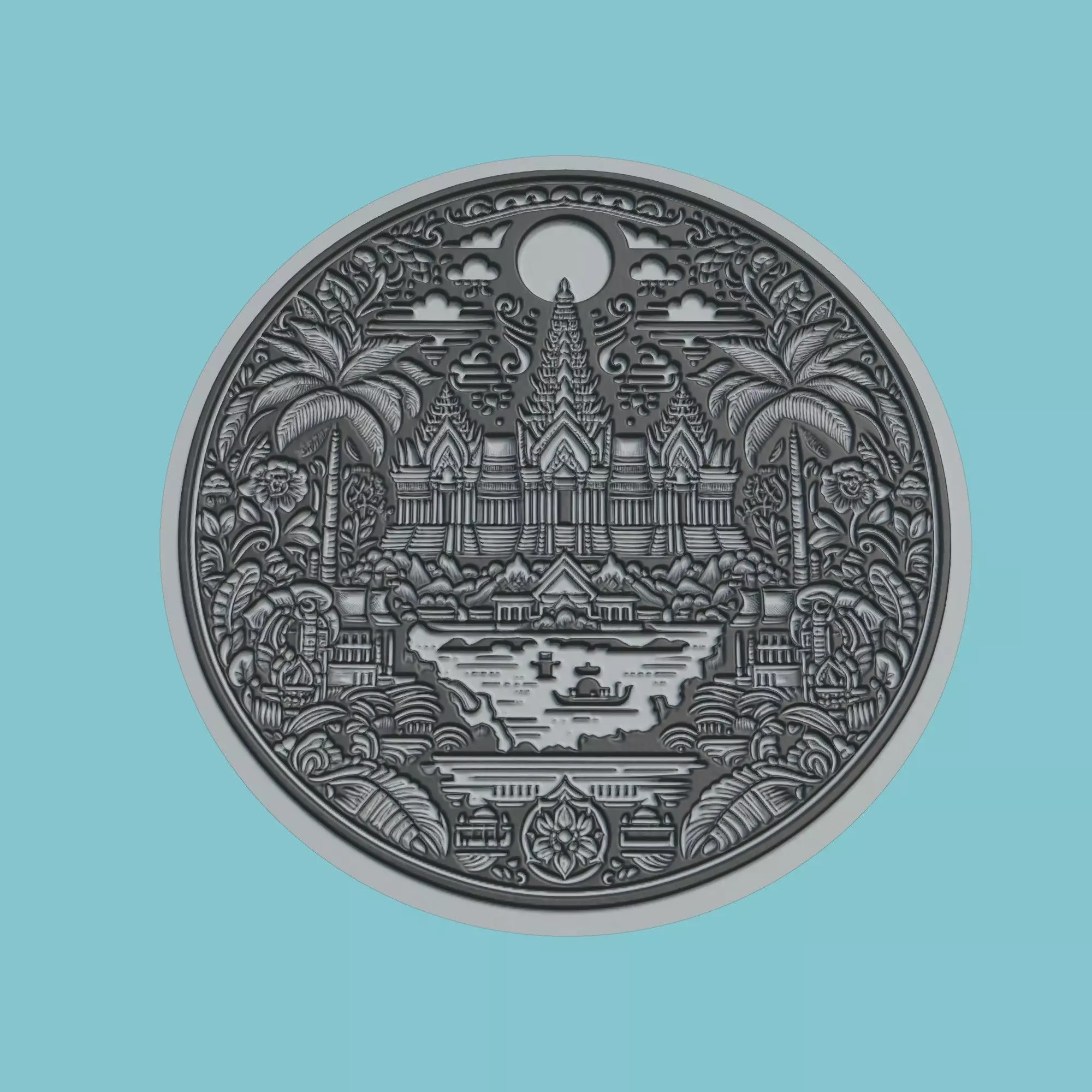 Cambodia Map Medallion 3D print model_0