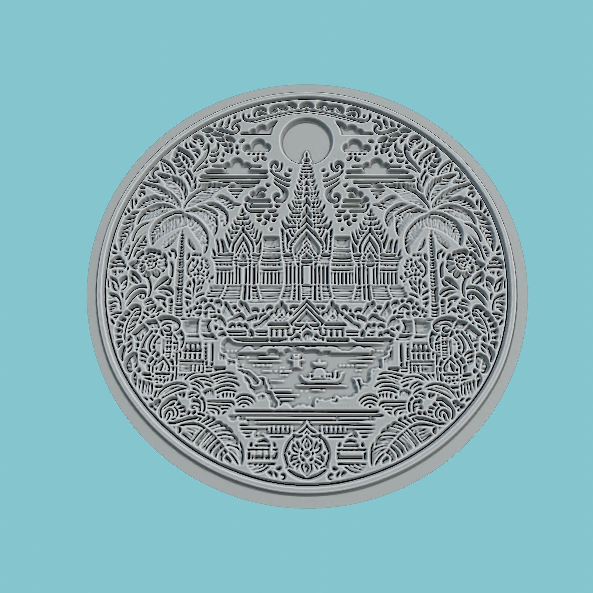 Cambodia Map Medallion 3D print model_2